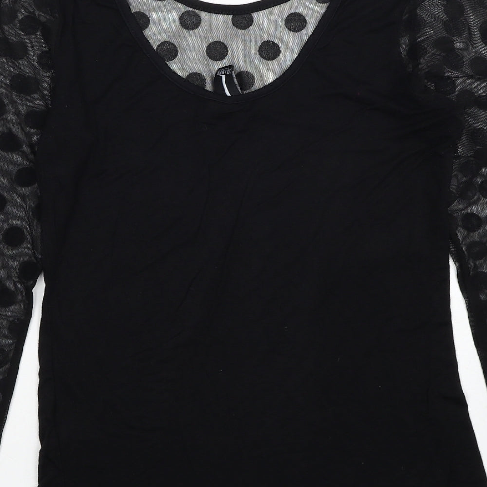Izabel Womens Black Polka Dot Polyester Basic Blouse Size 8 Round Neck