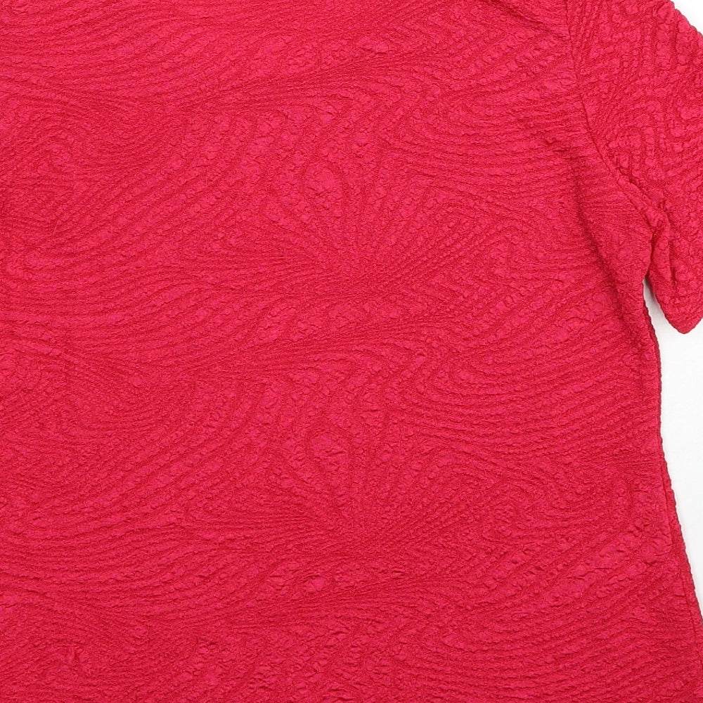 Saloos Womens Pink Geometric Polyester Basic T-Shirt Size 16 Scoop Neck