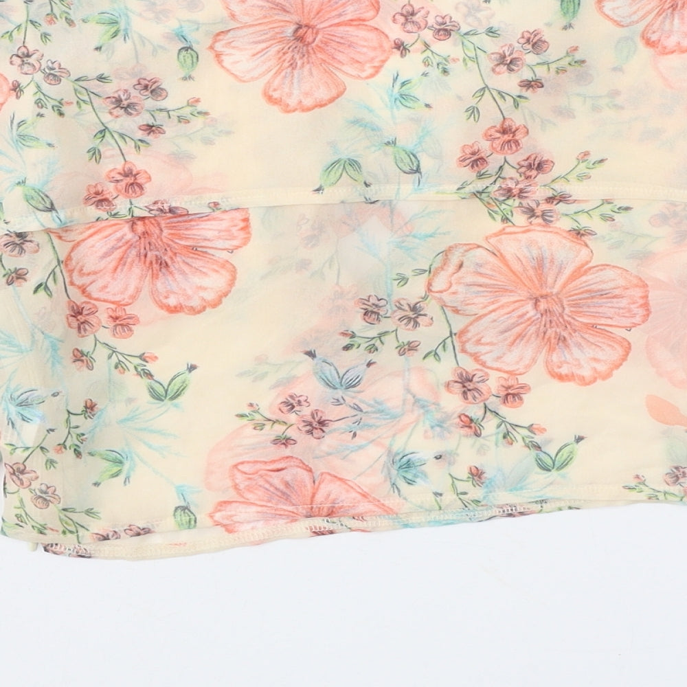 Love & Other Things Womens Beige Floral Polyester Basic Blouse Size M V-Neck - Cold Shoulder