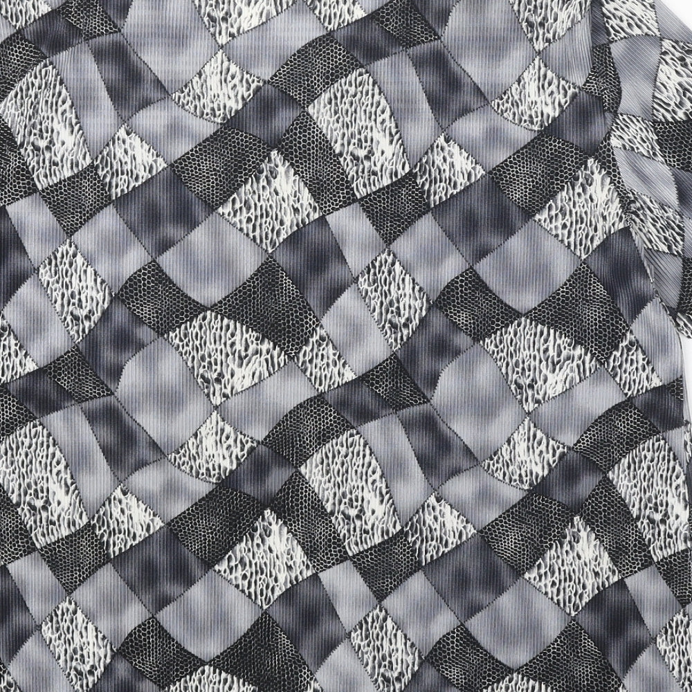 Saloos Womens Grey Geometric Polyester Basic Blouse Size 14 Round Neck