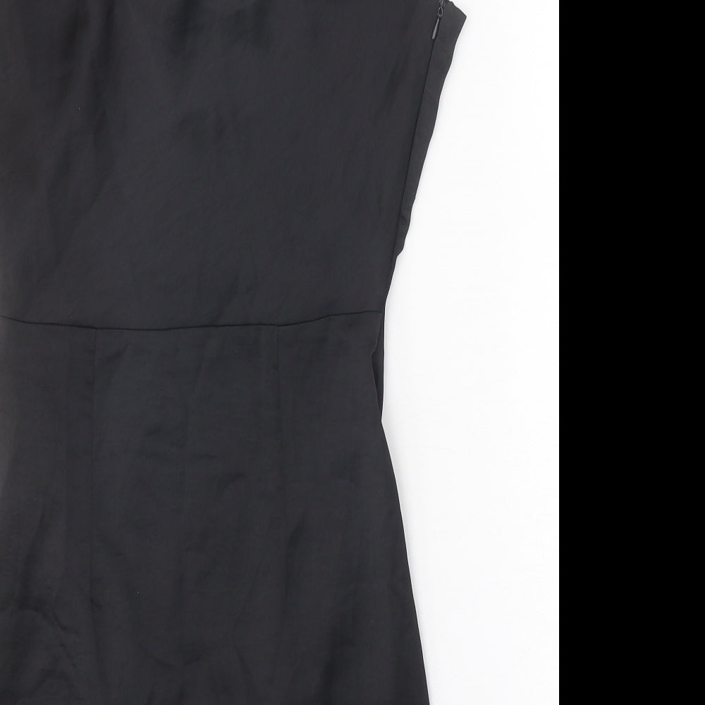 Zara Womens Black Polyester A-Line Size M Cowl Neck Zip