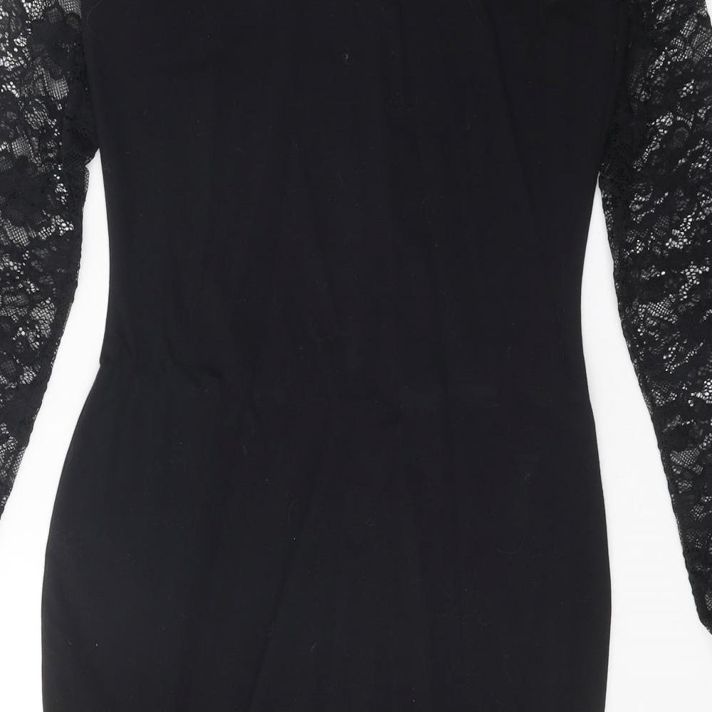H&M Womens Black Cotton Bodycon Size M Round Neck Pullover