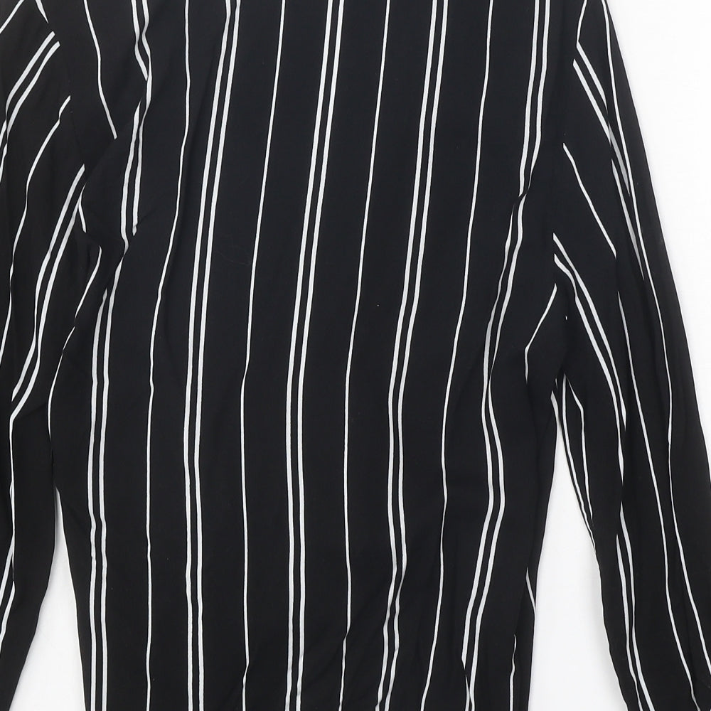 Pull&Bear Womens Black Striped Viscose Wrap Blouse Size S V-Neck
