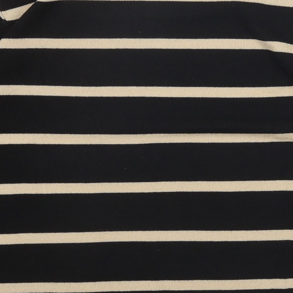 Julipa Womens Black Square Neck Striped Acrylic Pullover Jumper Size 12