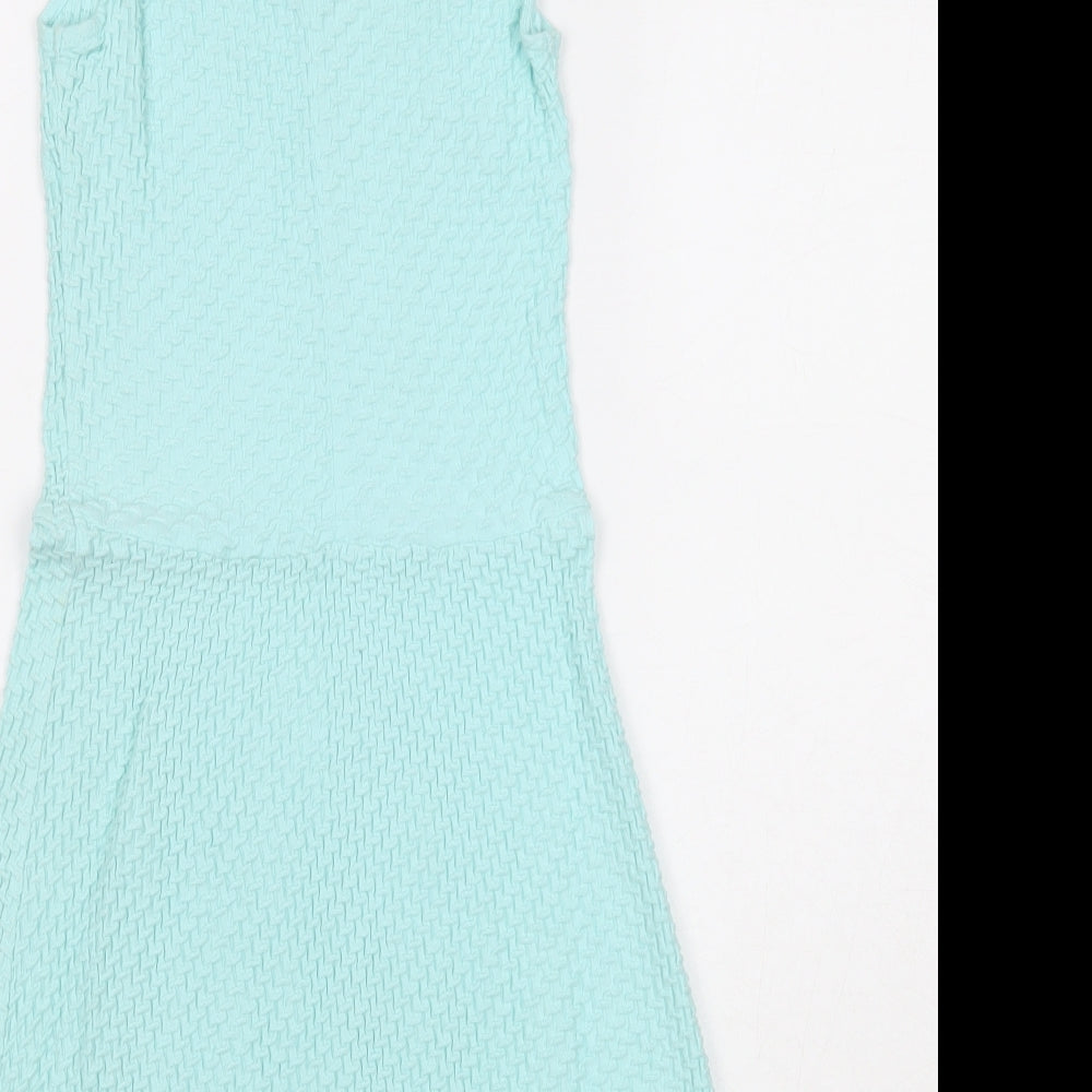 Divided Womens Blue Cotton A-Line Size 6 Scoop Neck Zip