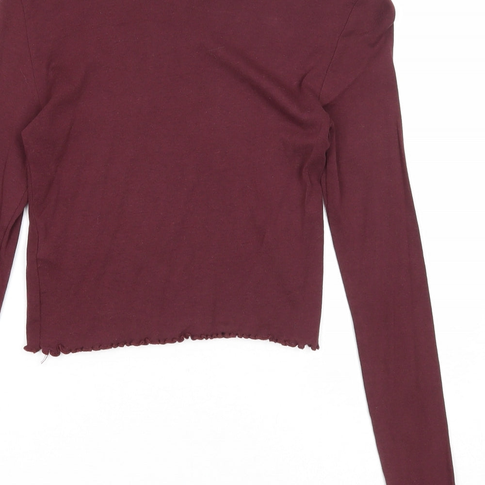 Topshop Womens Purple Cotton Cropped T-Shirt Size 6 Round Neck - Lettuce Hem
