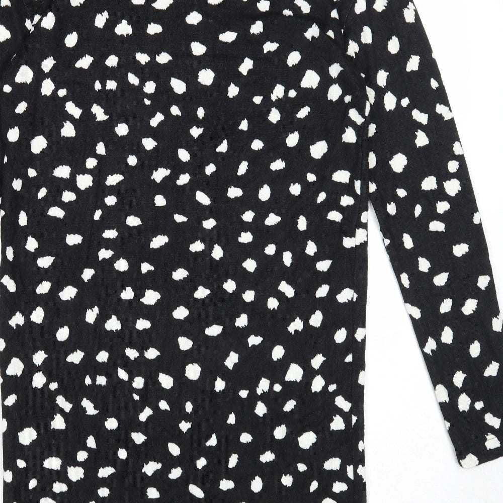 F&F Womens Black Geometric Polyester A-Line Size 6 Round Neck Pullover
