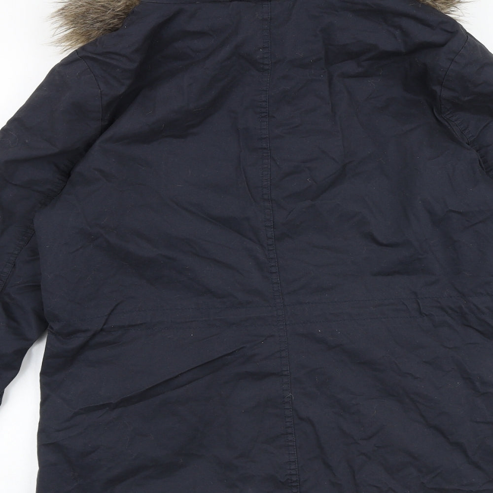 H&M Womens Blue Parka Coat Size 12 Hook & Loop