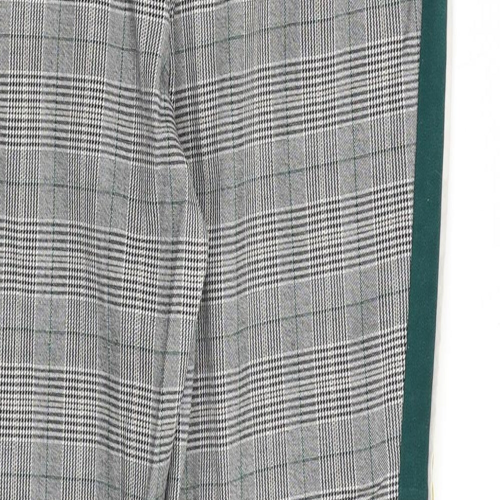 Zara Womens Grey Plaid Viscose Trousers Size S Regular Zip
