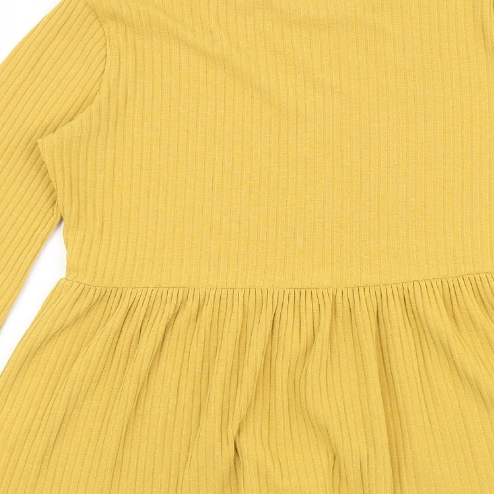 New Look Womens Yellow Polyester Basic Blouse Size 8 Round Neck