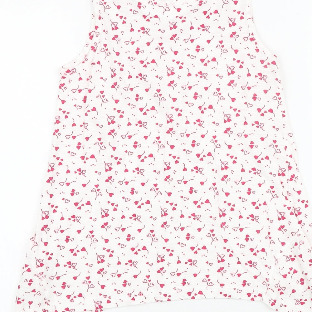 George Girls White Geometric 100% Cotton Basic Tank Size 9-10 Years Round Neck Pullover - Heart Pattern