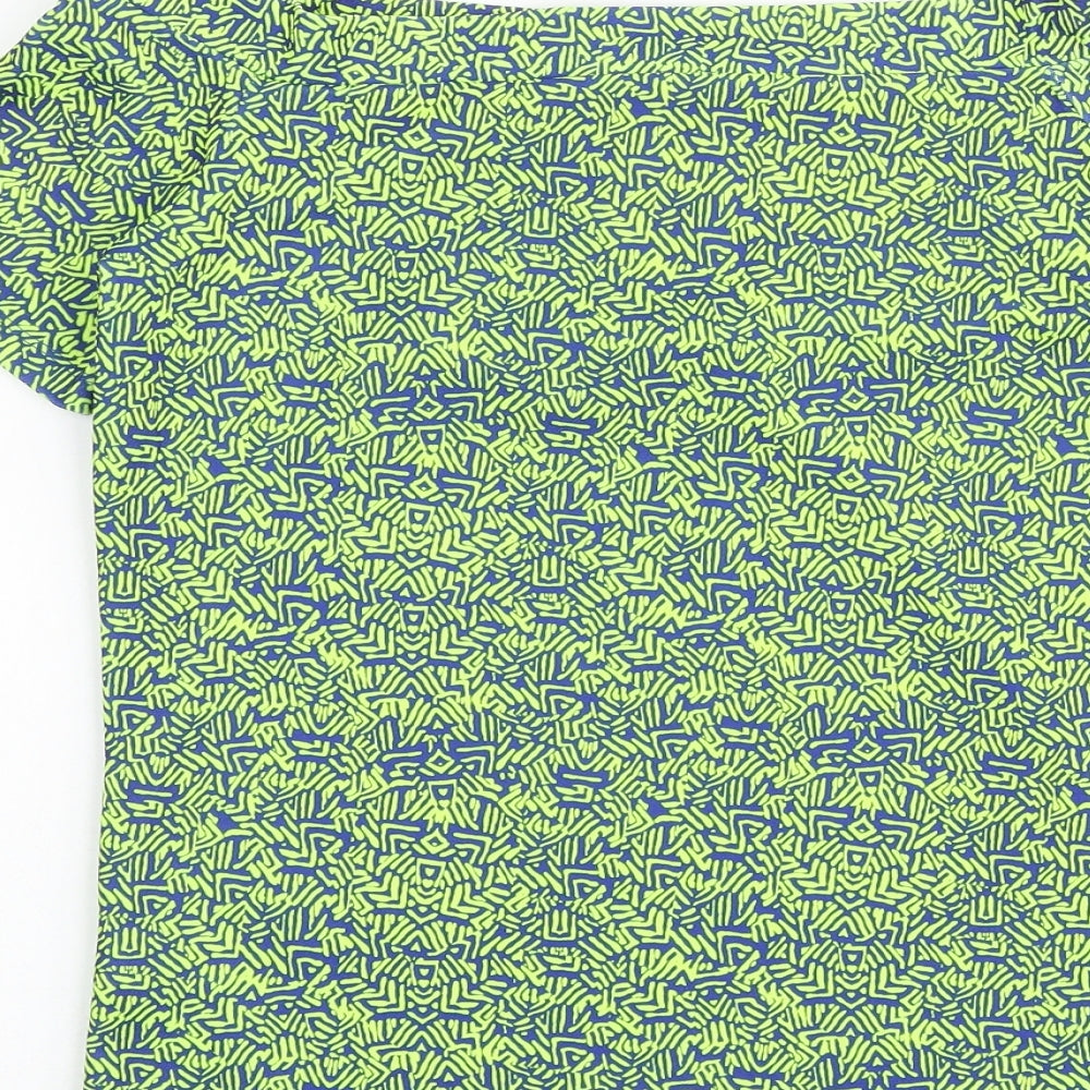 NEXT Womens Green Geometric Polyester Basic T-Shirt Size 8 Boat Neck