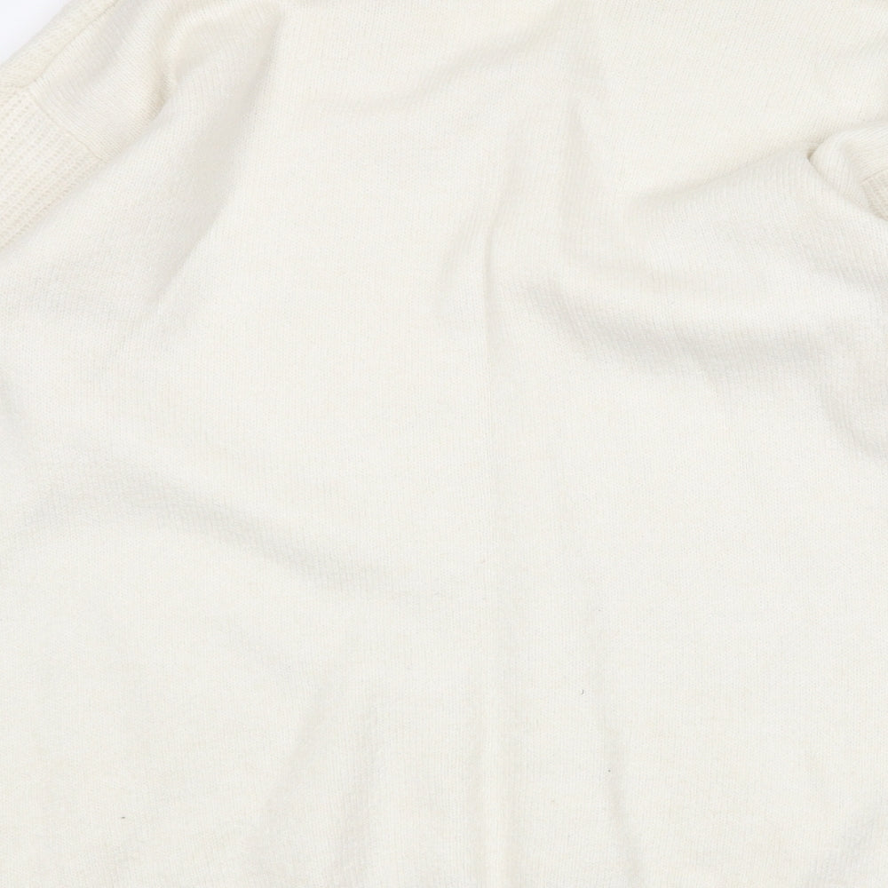 H&M Womens White V-Neck Acrylic Pullover Jumper Size M