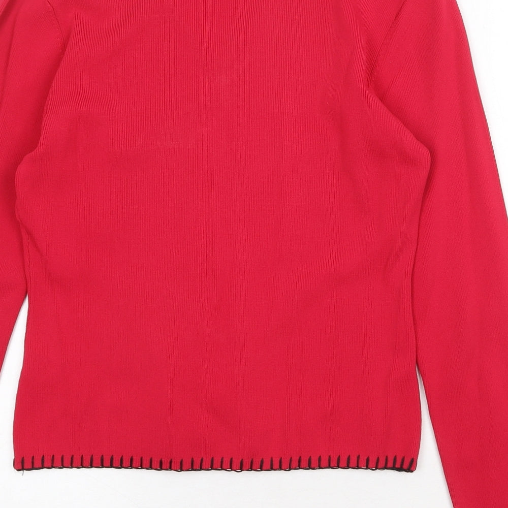 Cyrus Womens Red Floral Nylon Basic Blouse Size M V-Neck