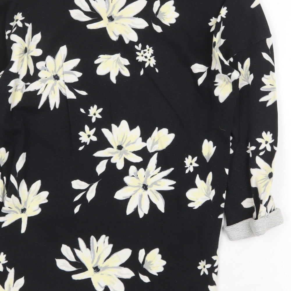 H&M Womens Black Scoop Neck Floral Cotton Pullover Jumper Size S