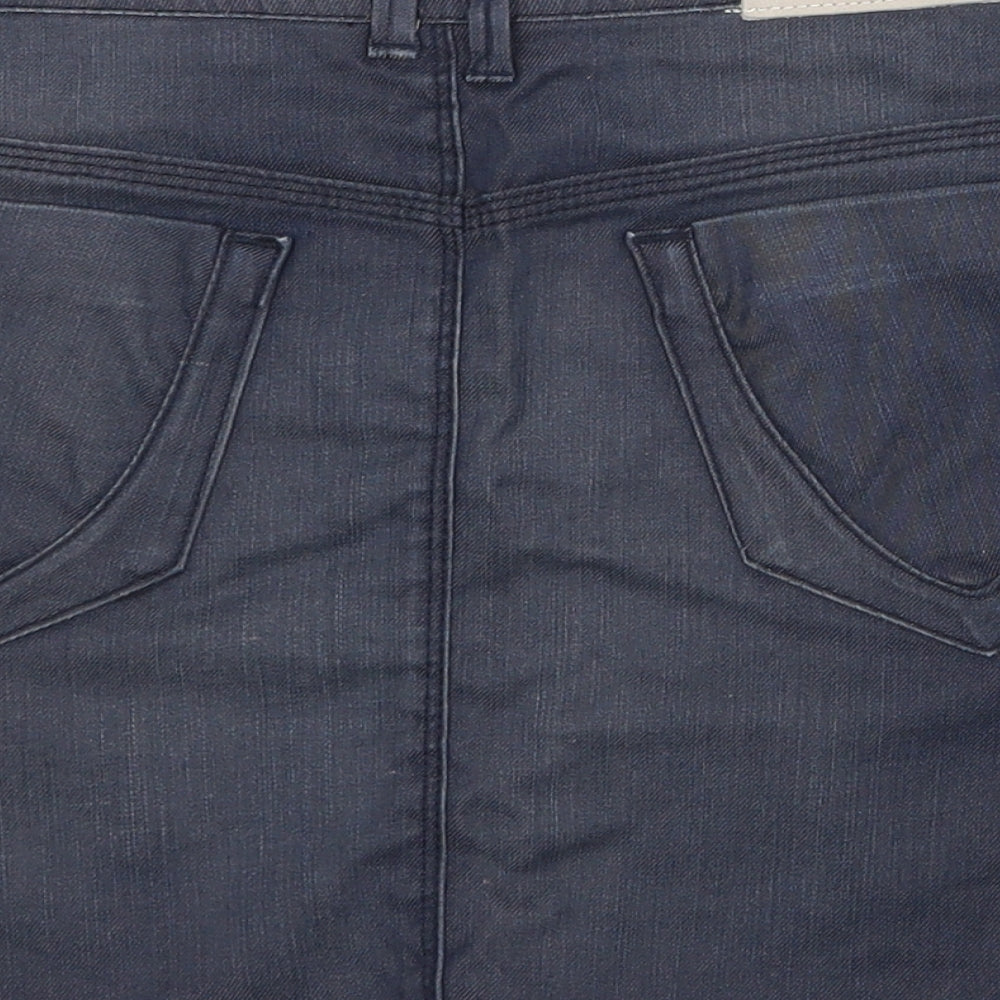 Zara Womens Blue Cotton A-Line Skirt Size 12 Zip