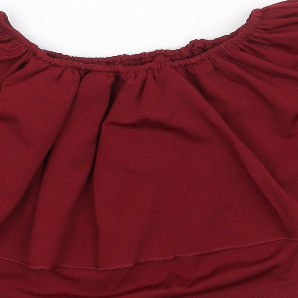 Preworn Womens Red Polyester Cropped Blouse Size XS Boat Neck - Bardot
