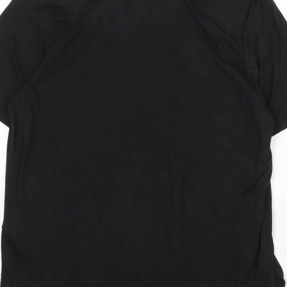 ICHI Womens Black Polyester Basic T-Shirt Size XS Round Neck