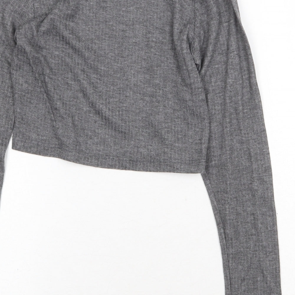 Select Womens Grey Polyester Cropped T-Shirt Size 8 Round Neck