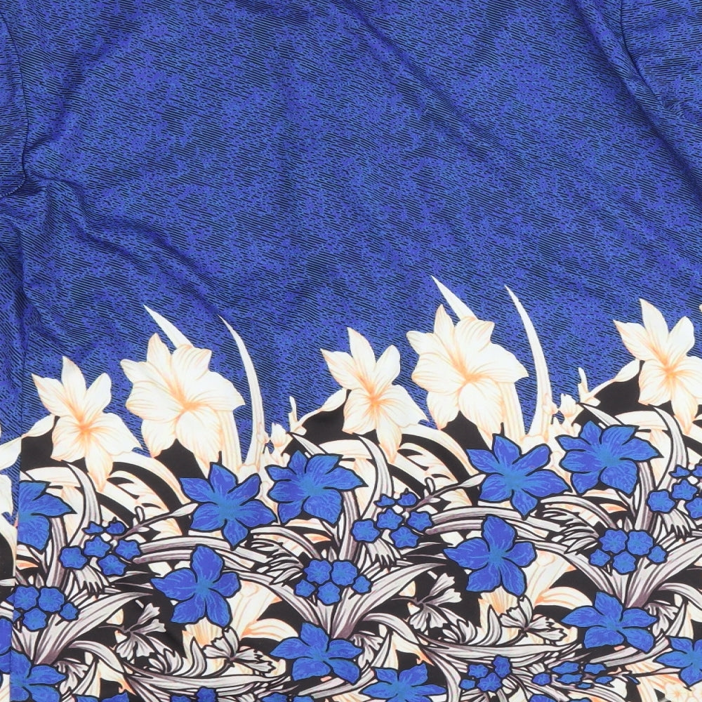 Preworn Womens Blue Floral Polyester A-Line Size L Round Neck Button