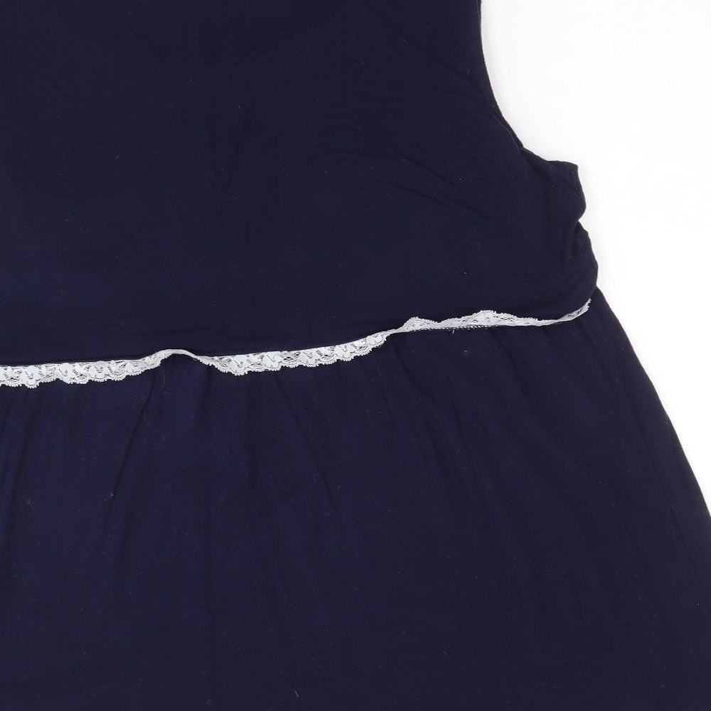JoJo Maman Bébé Womens Blue Viscose Basic Tank Size L Scoop Neck - Lace Trim