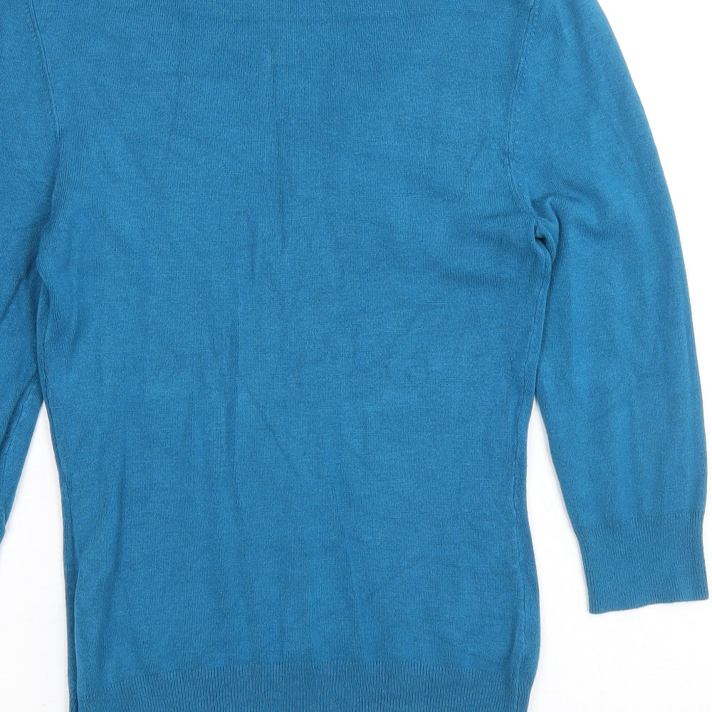 New Look Womens Blue V-Neck Viscose Pullover Jumper Size 8