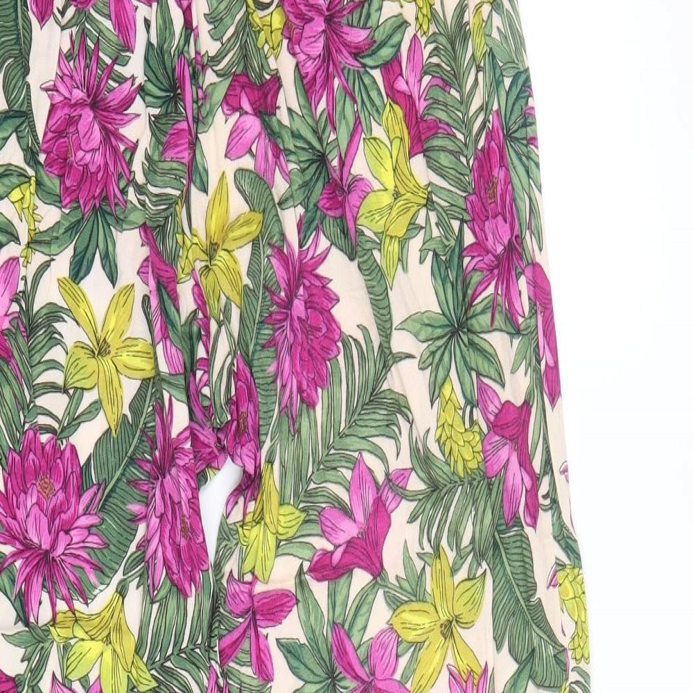 H&M Womens Multicoloured Floral Viscose Trousers Size 6 Regular