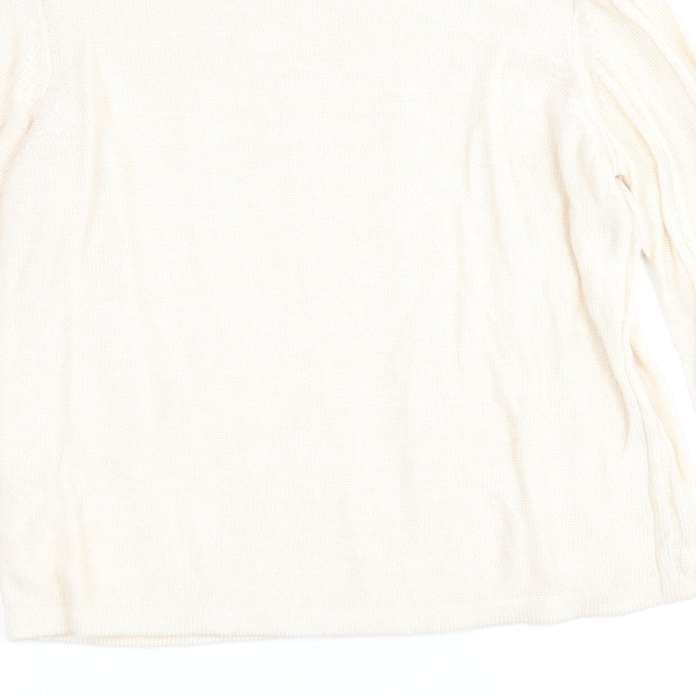 EWM Womens Beige Round Neck Acrylic Pullover Jumper Size S