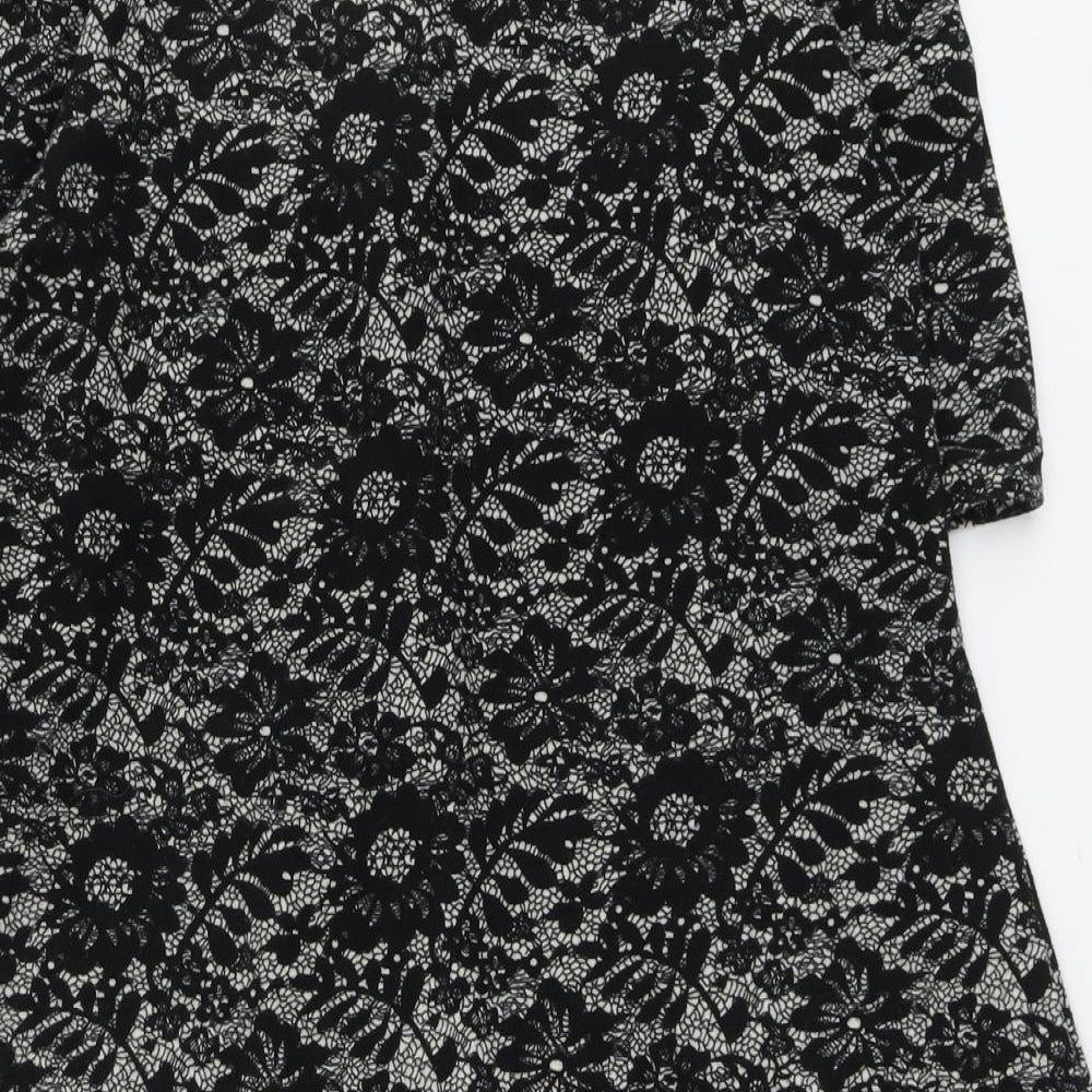 Izabel Womens Black Floral Polyester Trapeze & Swing Size 14 Round Neck Pullover