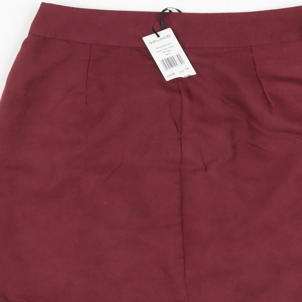 Select Womens Red Polyester A-Line Skirt Size 8 Button