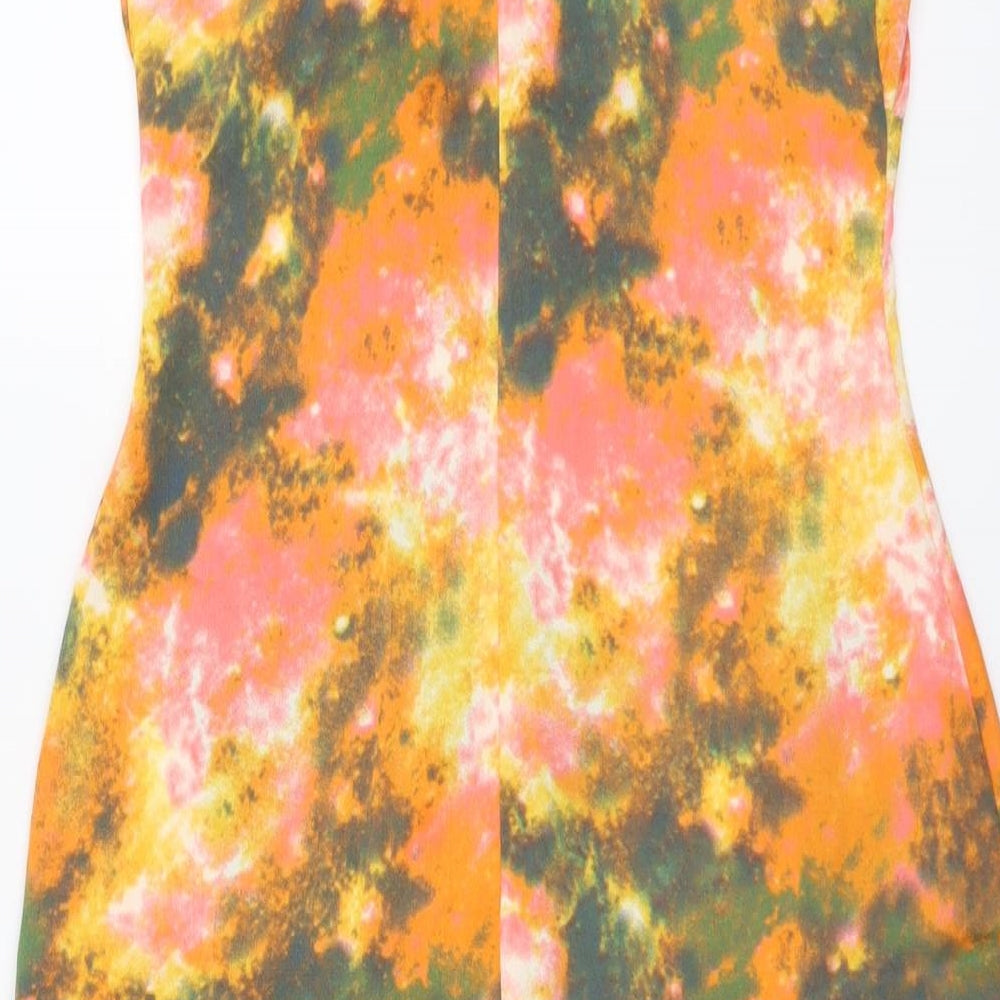Nasty Gal Womens Multicoloured Geometric Polyester Bodycon Size 10 Square Neck Zip