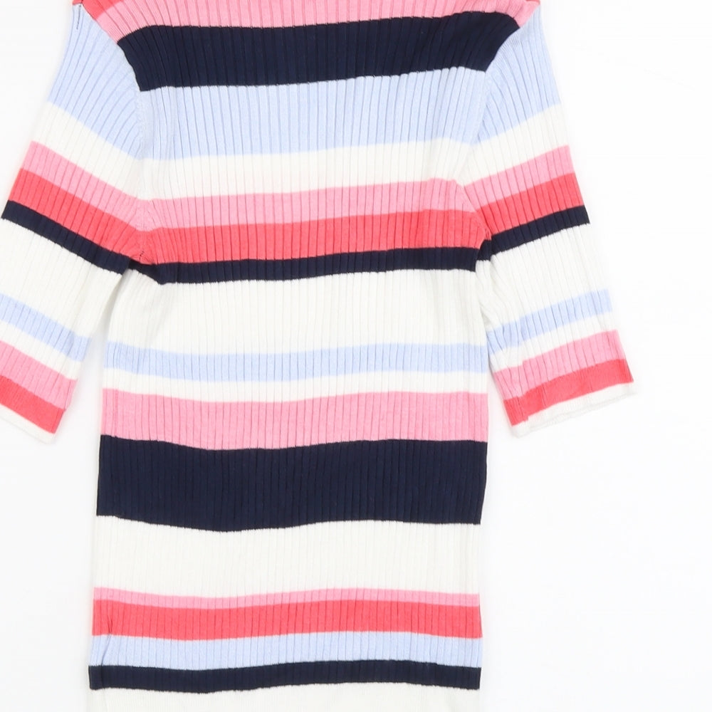 Marks & Spencer Womens Multicoloured Round Neck Striped Viscose Pullover Jumper Size 8