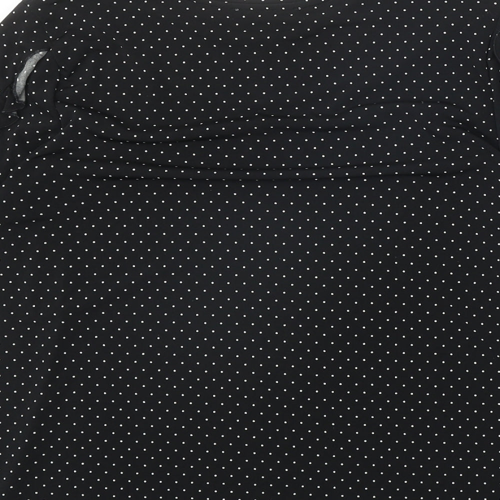 Oasis Womens Black Polka Dot Polyester Basic T-Shirt Size M Boat Neck