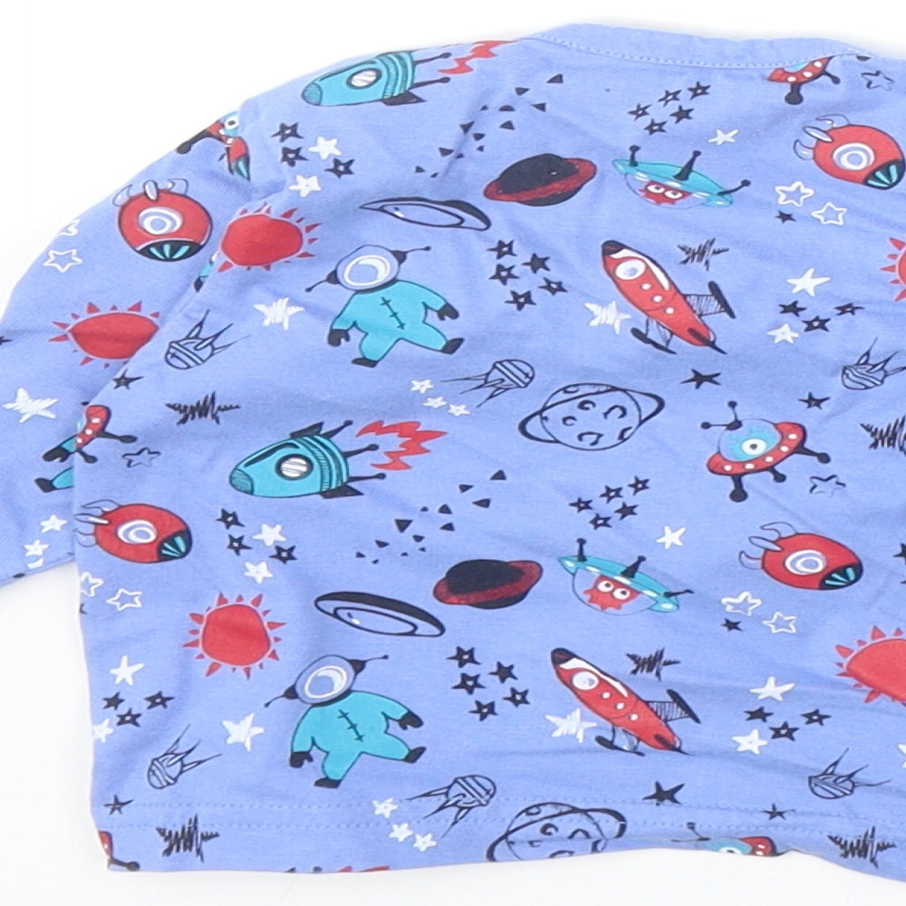Lullaby Boys Blue Geometric Polyester Basic T-Shirt Size 6-9 Months Round Neck Pullover - Space