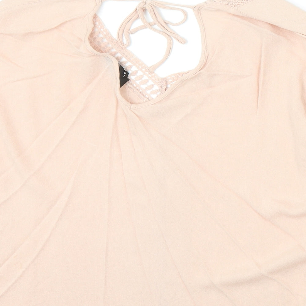 New Look Womens Pink Viscose Basic Blouse Size 8 V-Neck
