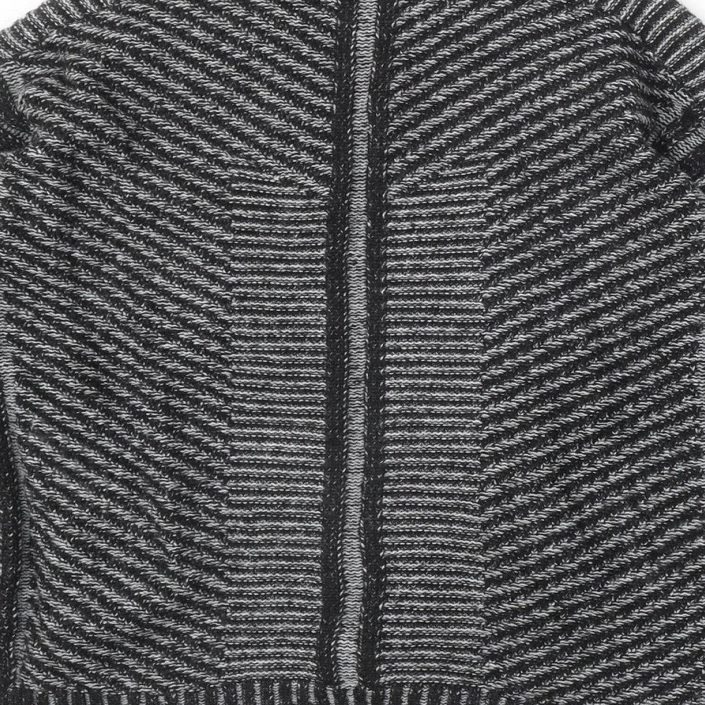 Marks & Spencer Womens Black V-Neck Striped Acrylic Cardigan Jumper Size 14