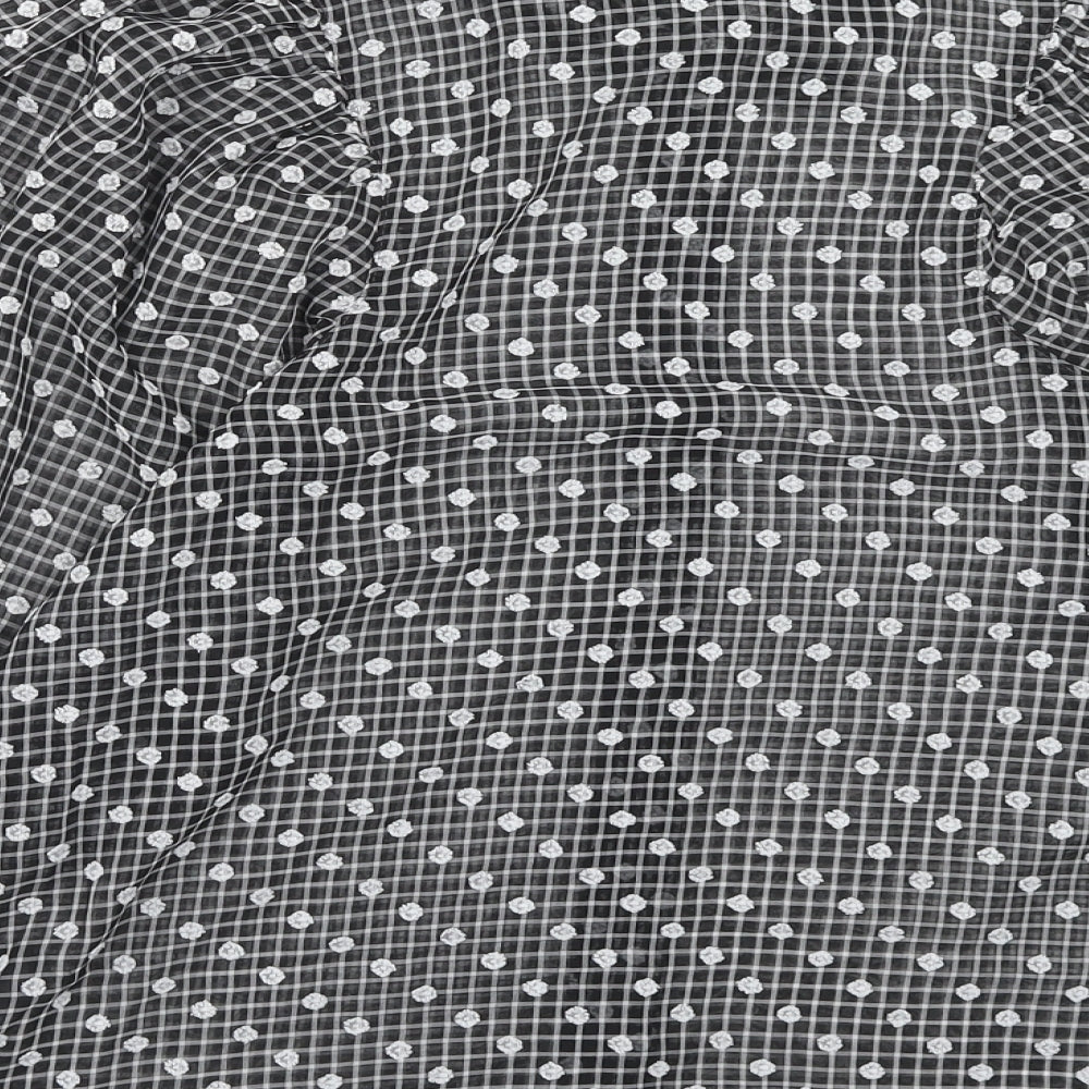 NEXT Womens Black Geometric Polyester Basic Button-Up Size 10 Collared