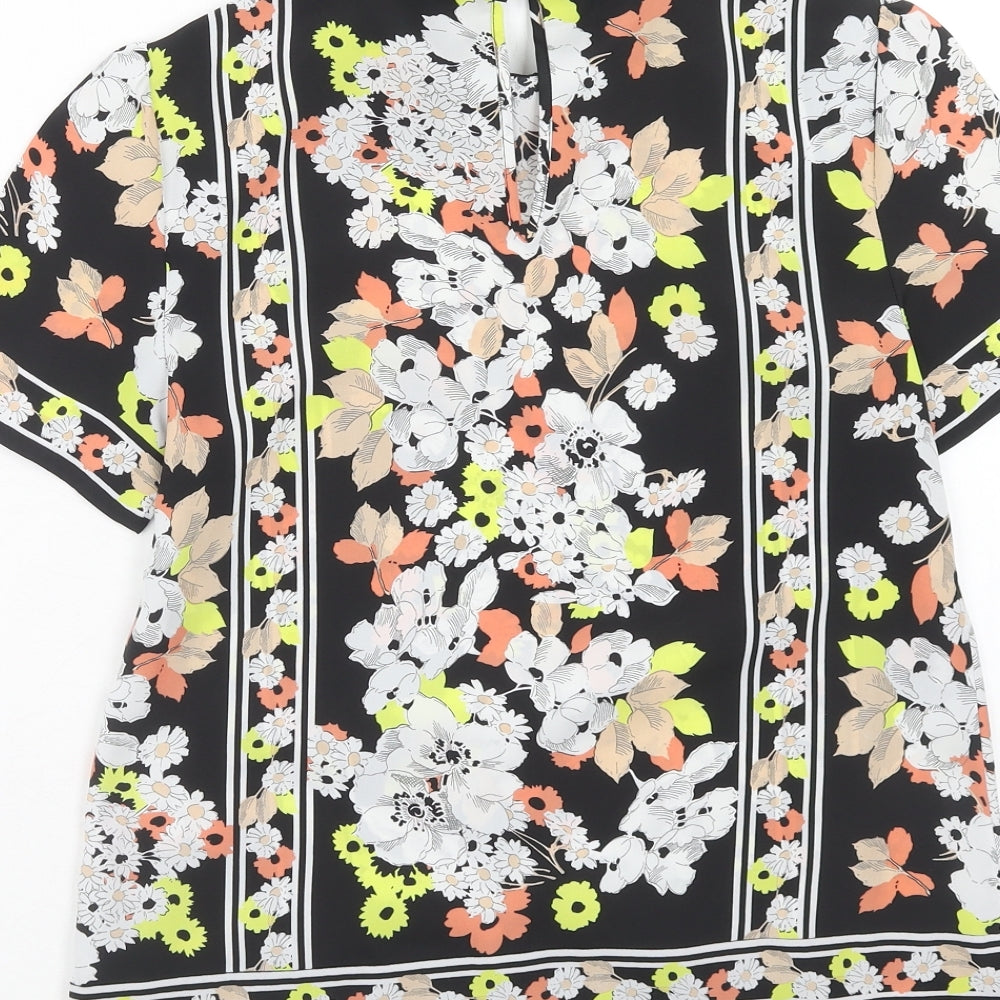 Oasis Womens Multicoloured Floral Polyester Basic T-Shirt Size 8 Collared