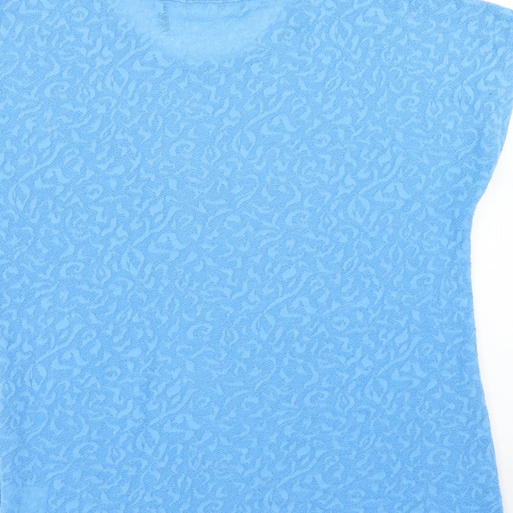 Anthology Womens Blue Geometric Polyester Basic T-Shirt Size 14 Round Neck