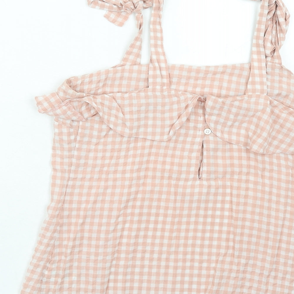 NEXT Womens Pink Check Polyester Basic Tank Size 6 Square Neck