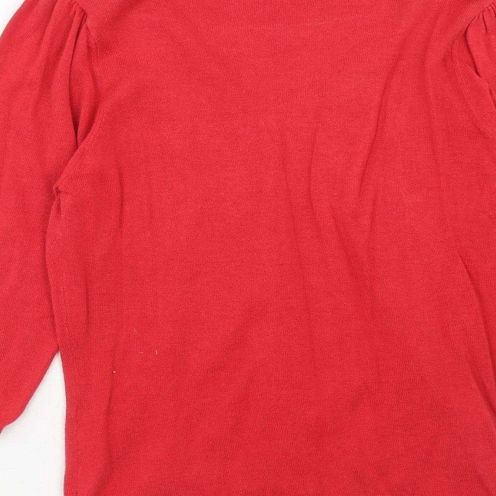 papaya Womens Red V-Neck Viscose Pullover Jumper Size 14
