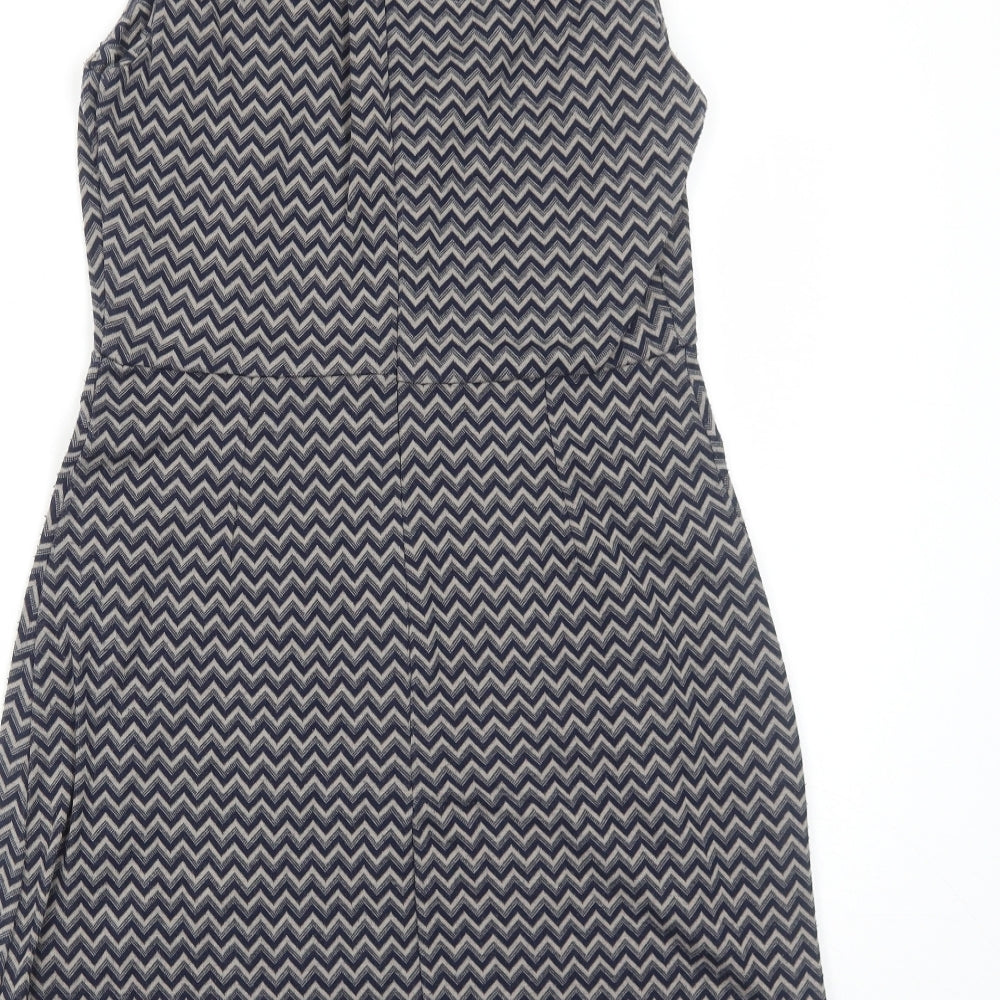 Apricot Womens Blue Geometric Polyester A-Line Size 10 Round Neck Zip