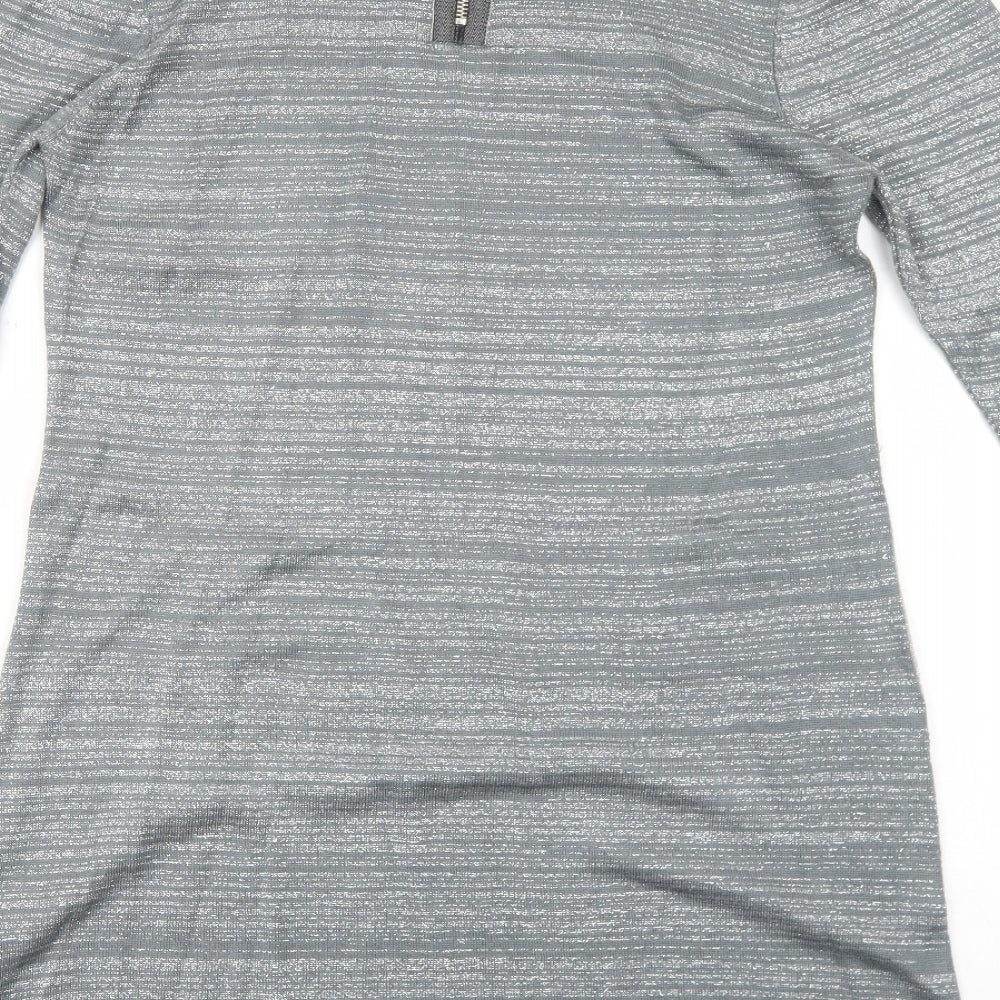 Wallis Womens Green Colourblock Acrylic A-Line Size M Round Neck Zip