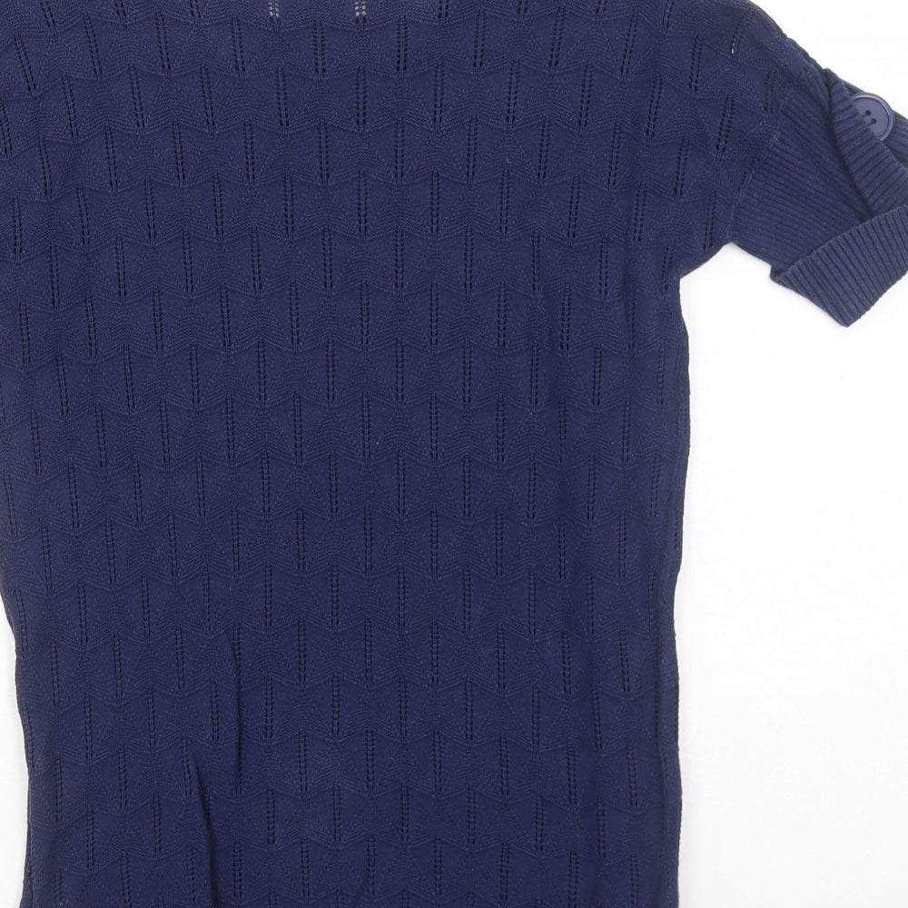 Purple Womens Blue Geometric Cotton Basic T-Shirt Size S Boat Neck
