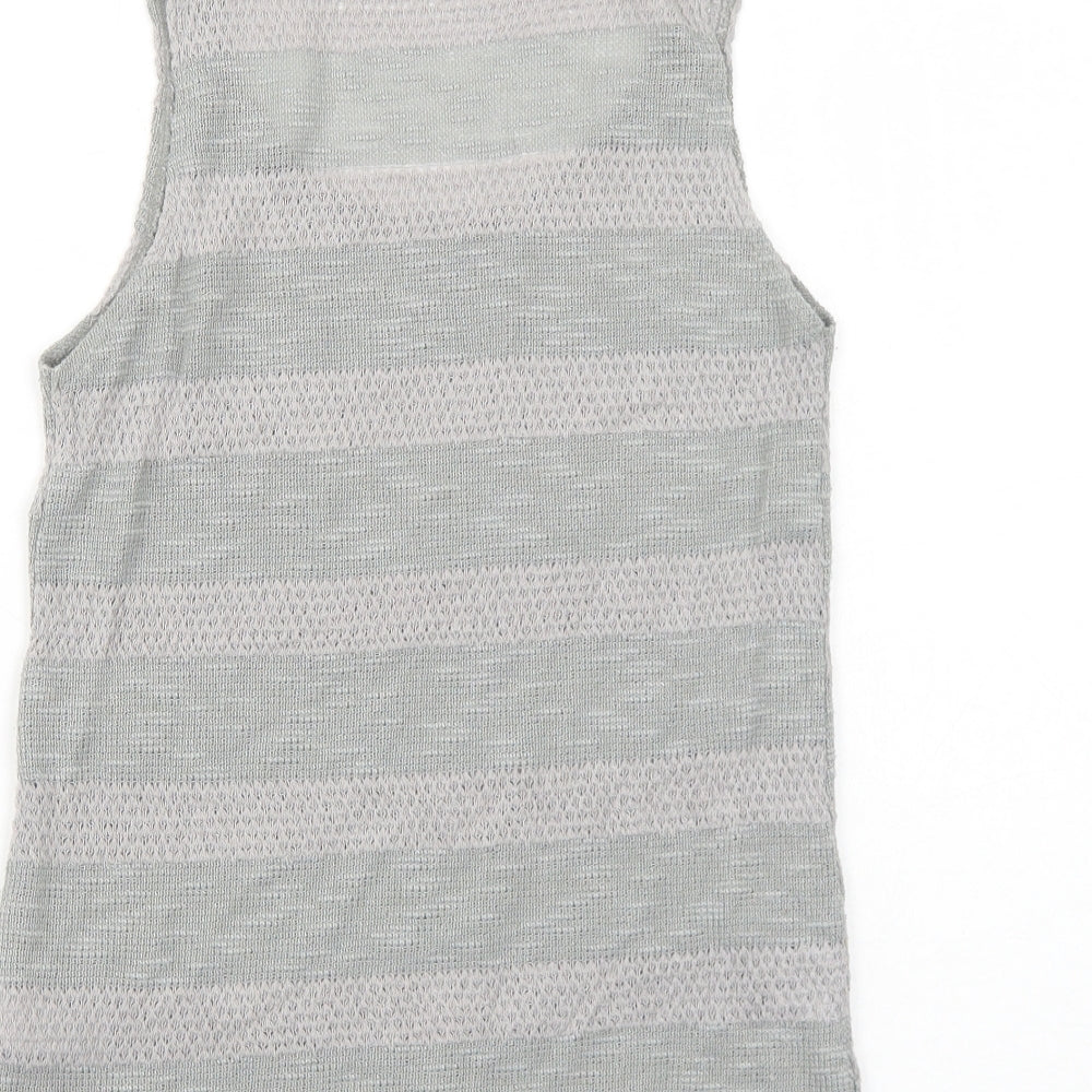 Topshop Womens Grey Striped Polyester Basic Tank Size 8 Scoop Neck