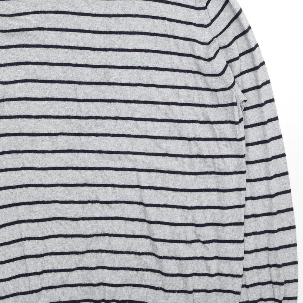 Oasis Womens Grey Round Neck Striped Cotton Pullover Jumper Size M - Ribbon