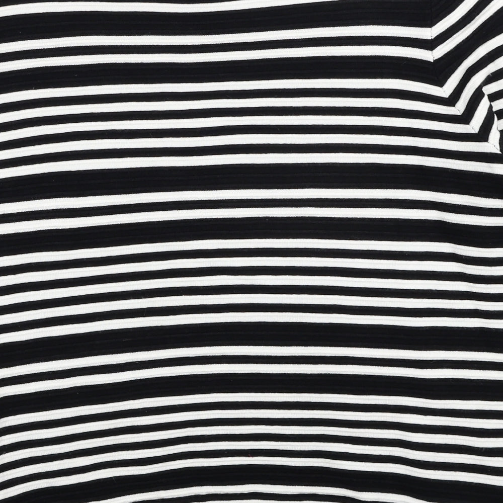 F&F Womens Black Round Neck Striped Viscose Pullover Jumper Size 16