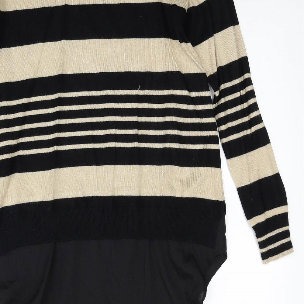 QED London Womens Beige Round Neck Striped Viscose Pullover Jumper Size S