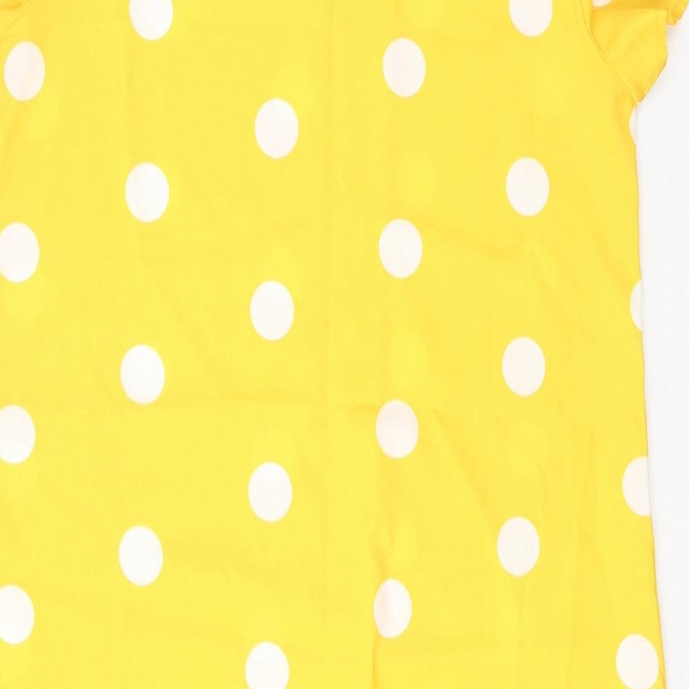 Preworn Womens Yellow Polka Dot Polyester T-Shirt Dress Size S V-Neck Pullover
