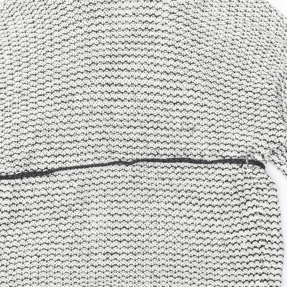 New Look Womens White Collared Geometric Acrylic Cardigan Jumper Size S